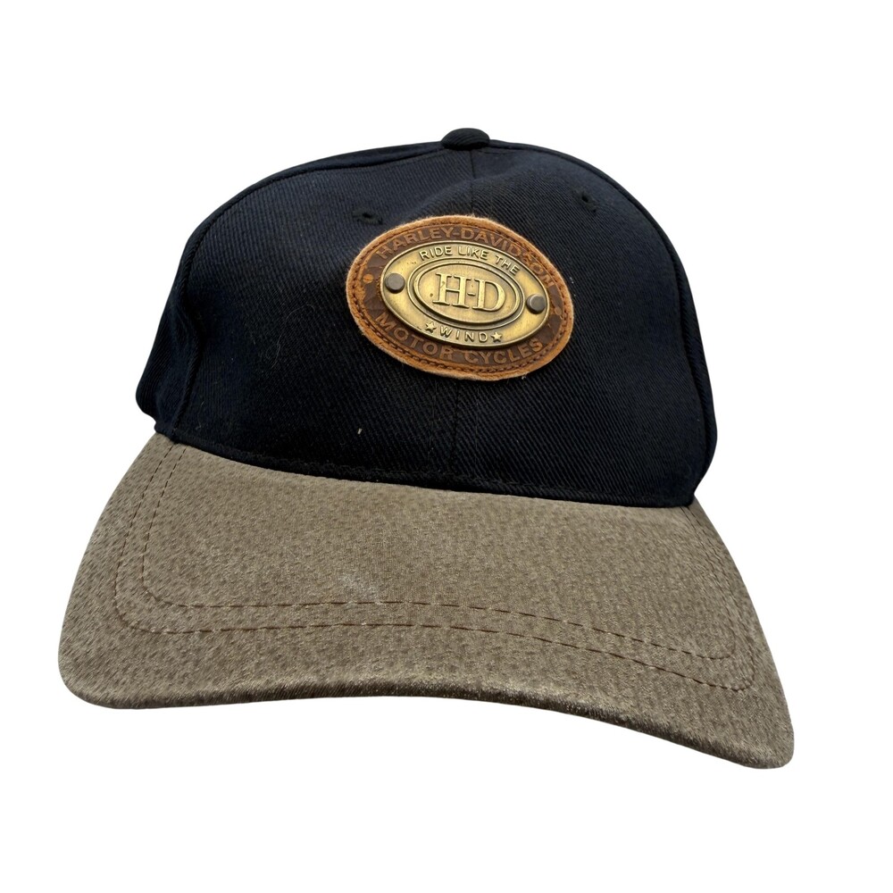 Harley-Davidson Hat Cap Strap Back Mens One Size Black Leather Patch Motorcycle